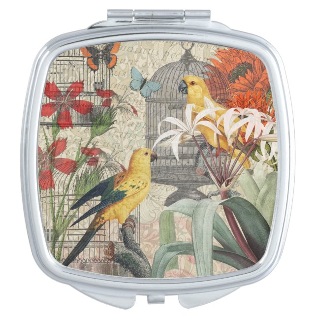 Parrot Yellow Tropical Antique Flower  Compact Mirror (Front)