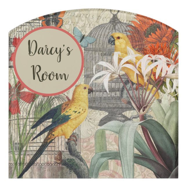 Parrot Yellow Tropical Antique Flower  Door Sign (Contour Front)