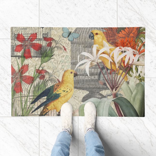 Parrot Yellow Tropical Antique Flower  Doormat (Indoor)