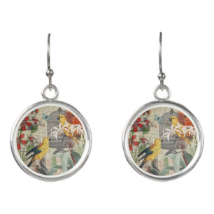 Parrot Yellow Tropical Antique Flower Earrings