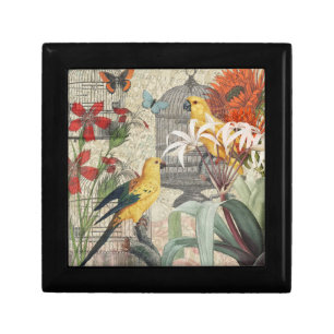 Parrot Yellow Tropical Antique Flower Gift Box