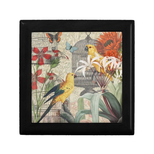 Parrot Yellow Tropical Antique Flower  Gift Box (Front)