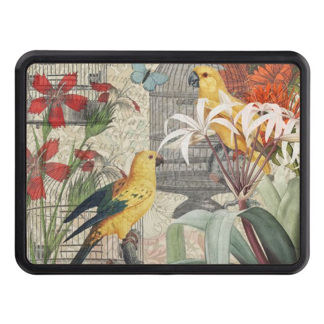 Parrot Yellow Tropical Antique Flower  Hitch Cover (Front)