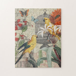Parrot Yellow Tropical Antique Flower Jigsaw Puzzle