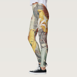 Parrot Yellow Tropical Antique Flower Leggings