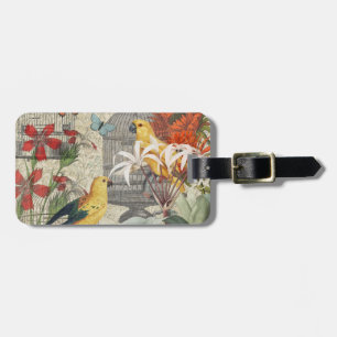 Parrot Yellow Tropical Antique Flower Luggage Tag
