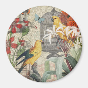 Parrot Yellow Tropical Antique Flower Magnet
