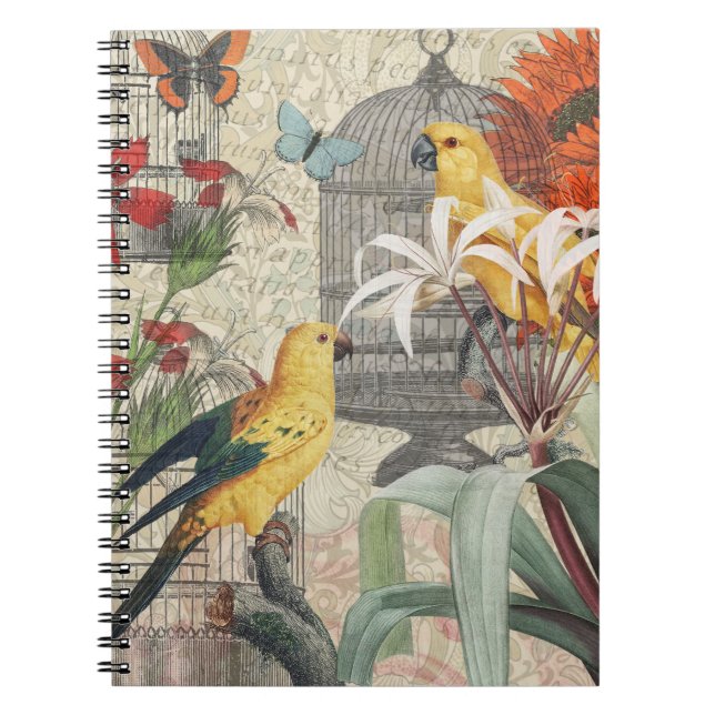 Parrot Yellow Tropical Antique Flower  Notebook (Front)