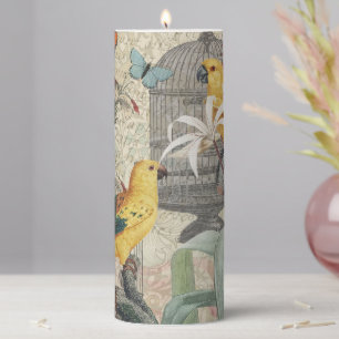 Parrot Yellow Tropical Antique Flower Pillar Candle