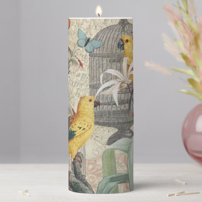 Parrot Yellow Tropical Antique Flower  Pillar Candle (In Situ)