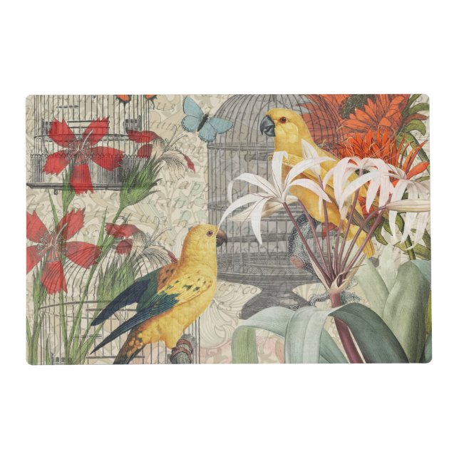 Parrot Yellow Tropical Antique Flower  Placemat (Front)