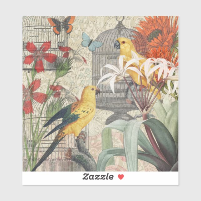 Parrot Yellow Tropical Antique Flower  Sticker (Sheet)