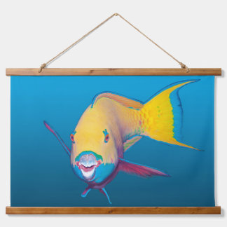 Parrotfish Close-up! Gradient blue background |  Hanging Tapestry