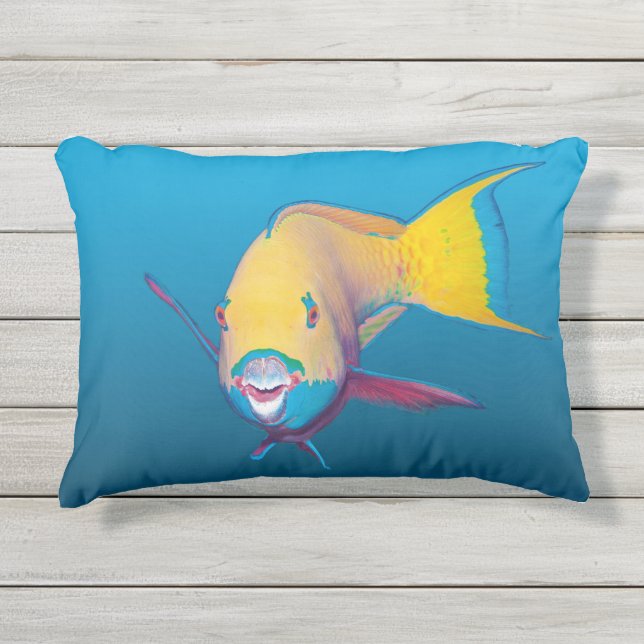 Parrotfish Close-up! Gradient blue background |  Outdoor Pillow (Front)