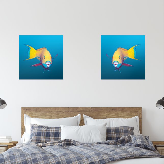 Parrotfish Close-up! Gradient blue background |  Wall Art Sets (Bedroom)