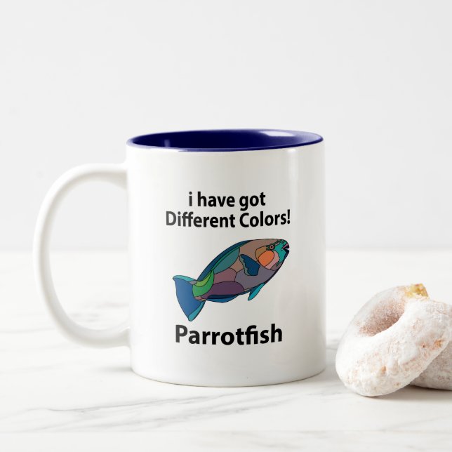 Parrotfish Funny Two-Tone Coffee Mug (With Donut)