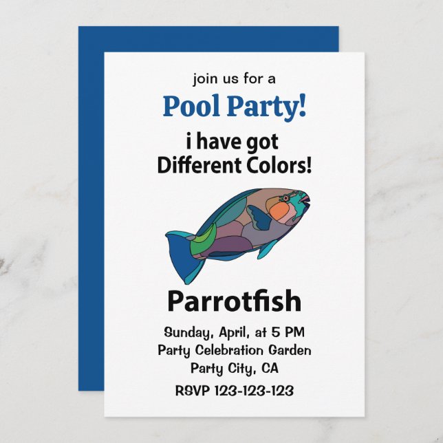 Parrotfish Funny Underwater Pool Party Invitation (Front/Back)