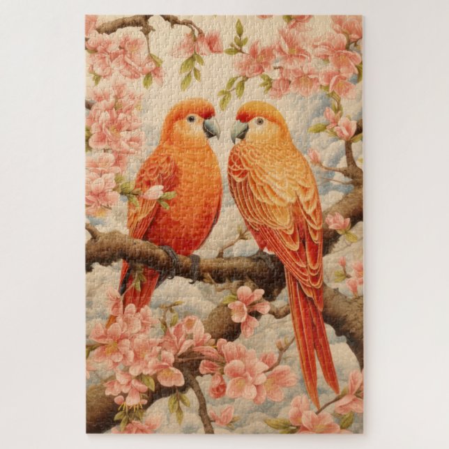 Parrots and cherry blossom jigsaw puzzle (Vertical)