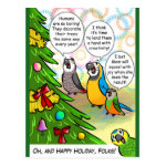 Parrots and Christmas tree postcard