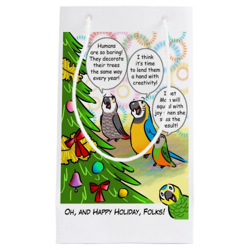 Parrots and Christmas tree Small Gift Bag