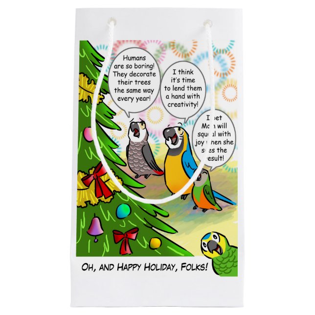 Parrots and Christmas tree Small Gift Bag (Front)
