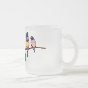 Parrots and finches frosted glass coffee mug