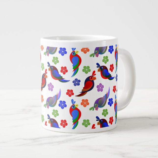 Parrots and Flowers Giant Coffee Mug (Front Right)