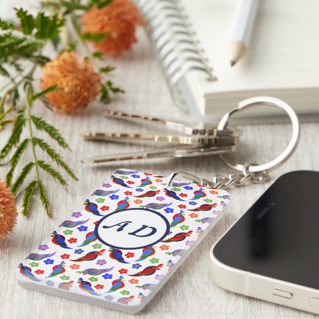 Parrots and Flowers Keychain (Front Right)