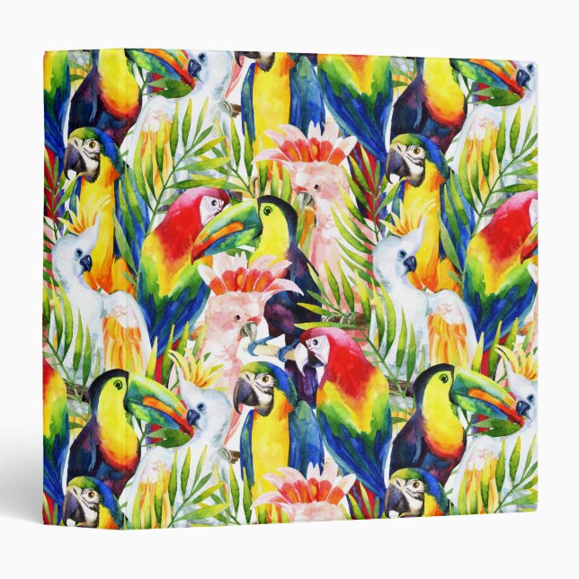 Parrots And Palm Leaves 3 Ring Binder (Front/Spine)