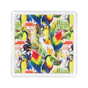 Parrots And Palm Leaves Acrylic Tray