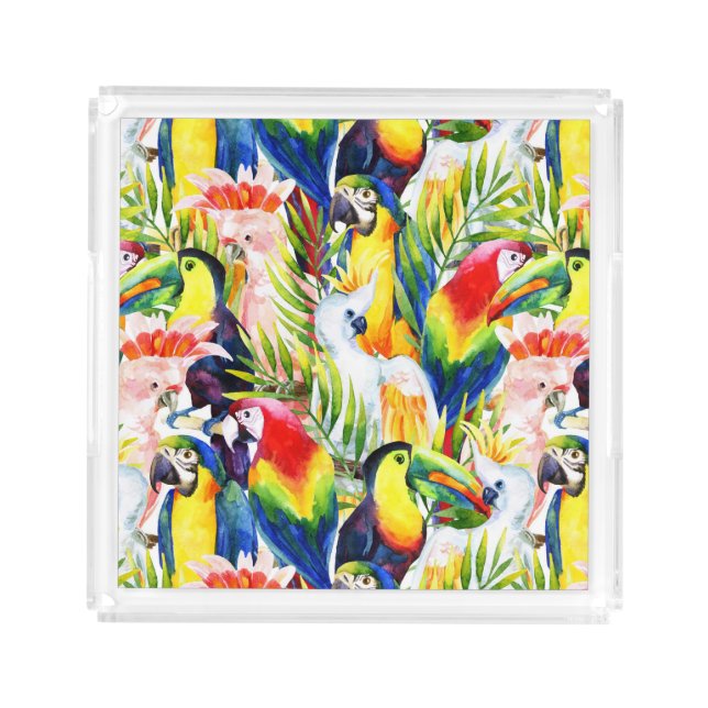 Parrots And Palm Leaves Acrylic Tray (Front)