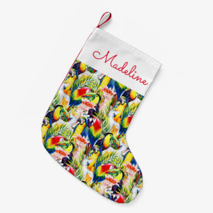 Parrots And Palm Leaves   Add Your Name Small Christmas Stocking