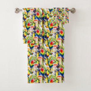Parrots And Palm Leaves Bath Towel Set