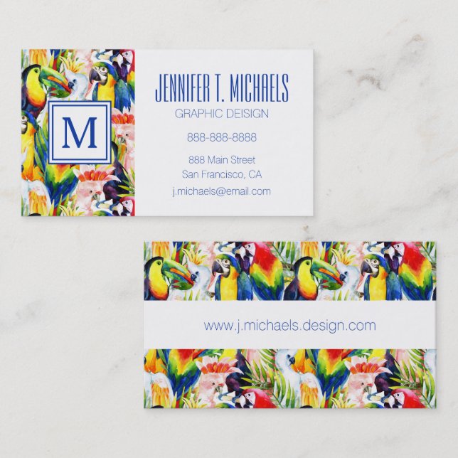 Parrots And Palm Leaves Business Card (Front/Back)