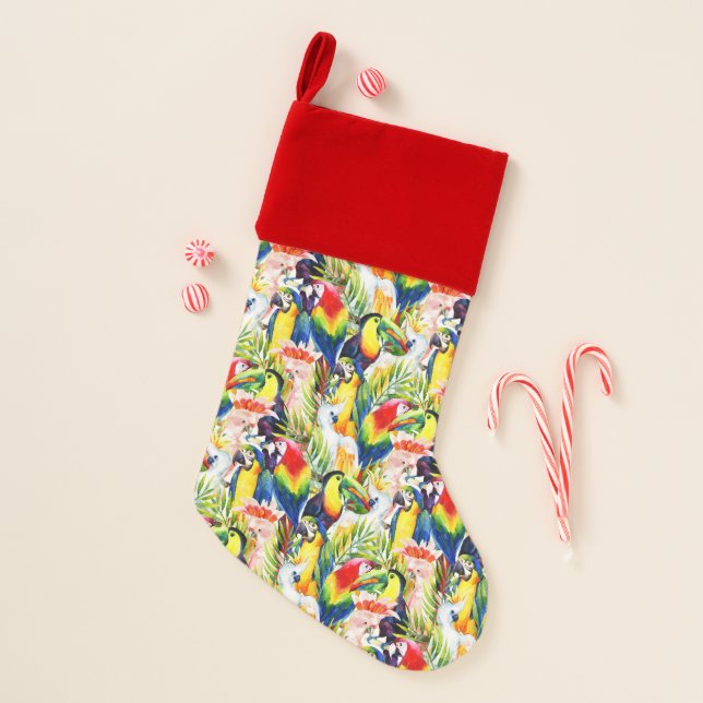 Parrots And Palm Leaves Christmas Stocking (Front)