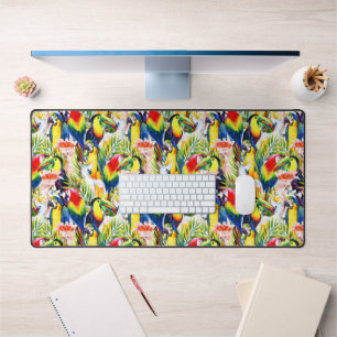 Parrots And Palm Leaves Desk Mat