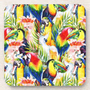 Parrots And Palm Leaves Drink Coaster