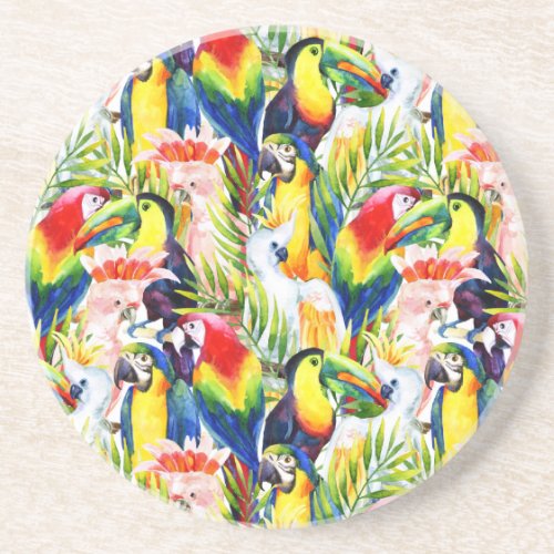 Parrots And Palm Leaves Drink Coaster