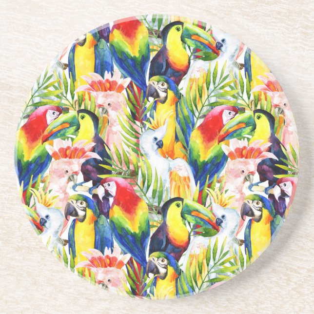 Parrots And Palm Leaves Drink Coaster (Front)