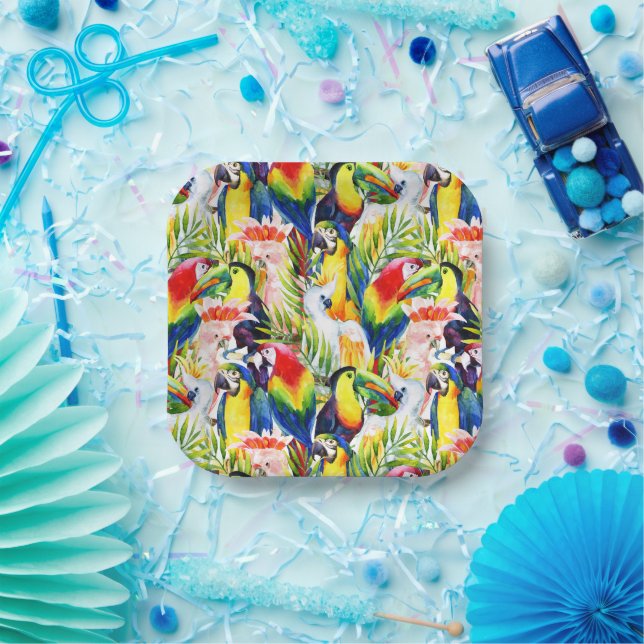 Parrots And Palm Leaves Paper Plates (Party)