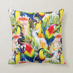 Parrots And Palm Leaves Throw Pillow