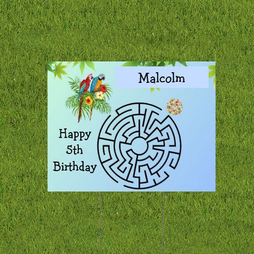 Parrots and Seeds maze on birthday yard sign
