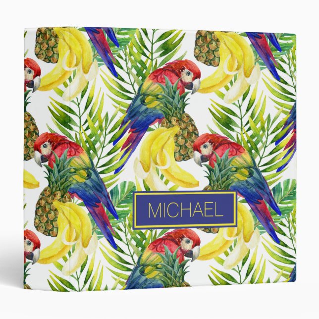 Parrots And Tropical Fruit | Add Your Name 3 Ring Binder (Front/Spine)
