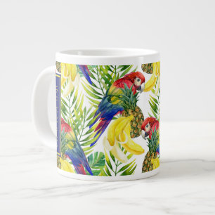 Parrots And Tropical Fruit Add Your Name Large Coffee Mug