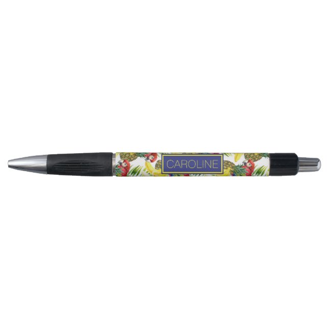 Parrots And Tropical Fruit | Add Your Name Pen (Front)