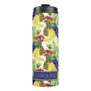 Parrots And Tropical Fruit Add Your Name Thermal Tumbler