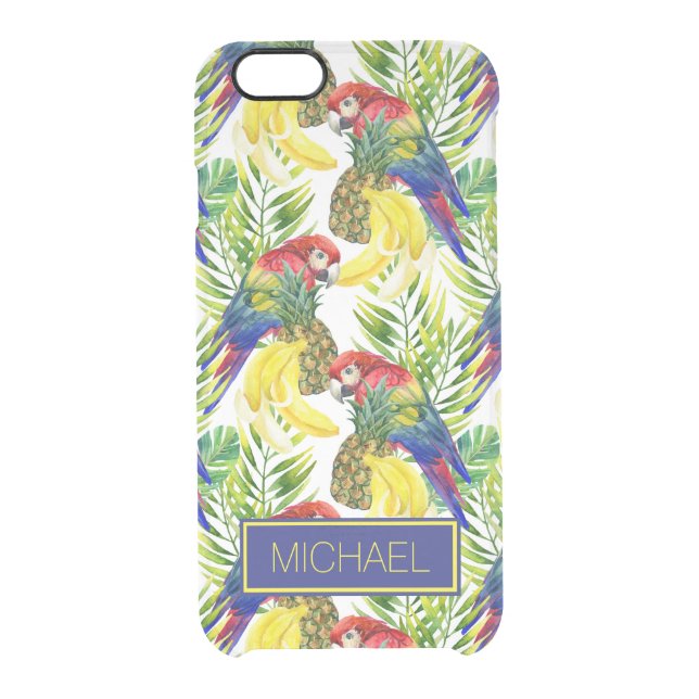 Parrots And Tropical Fruit | Add Your Name Uncommon iPhone Case (Back)