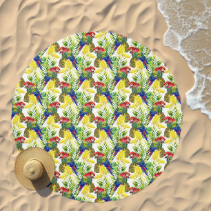 Parrots And Tropical Fruit Beach Towel