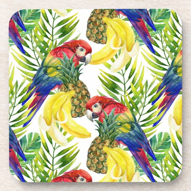 Parrots And Tropical Fruit Coaster (Front)
