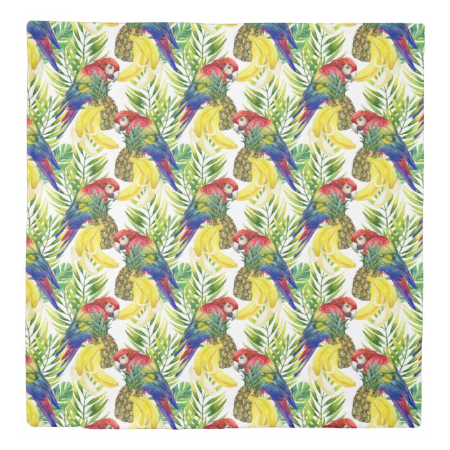 Parrots And Tropical Fruit Duvet Cover (Front)